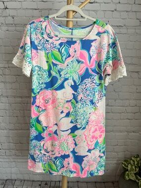 Lilly Pulitzer Helina Colorful Floral Print Dress with Lace Sleeves